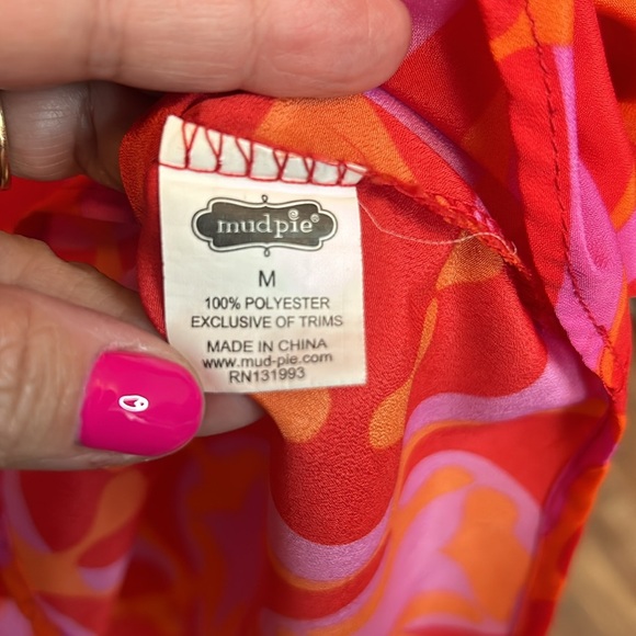 Mudpie Women’s Medium Long Sleeve Top 100% Polyester EUC Orange pink purple - Picture 10 of 11